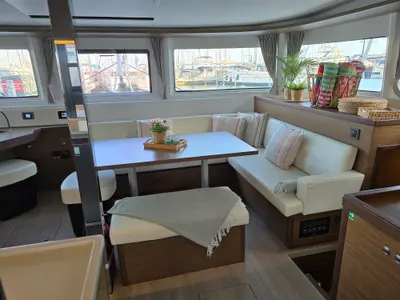 Salon of InnPro, a Lagoon 46 catamaran at Palma de Mallorca, Spain