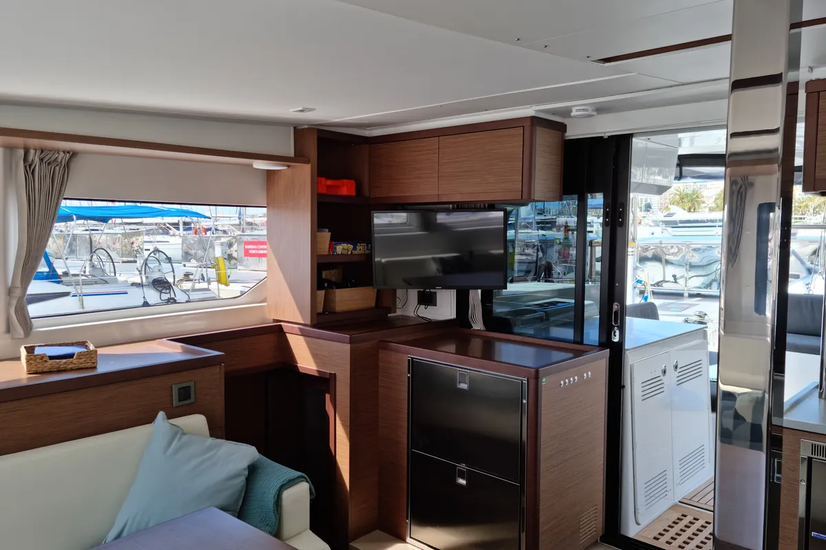 Salon of InnPro, a Lagoon 46 catamaran at Palma de Mallorca, Spain