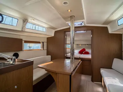 Salon of Gabri, a Beneteau Oceanis 38 sailboat at Olbia, Italy
