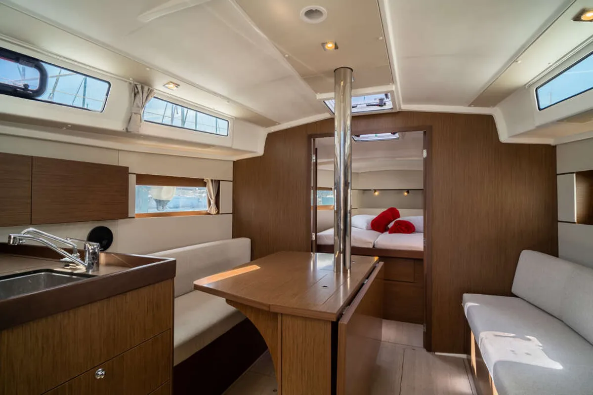 Salon of Gabri, a Beneteau Oceanis 38 sailboat at Olbia, Italy