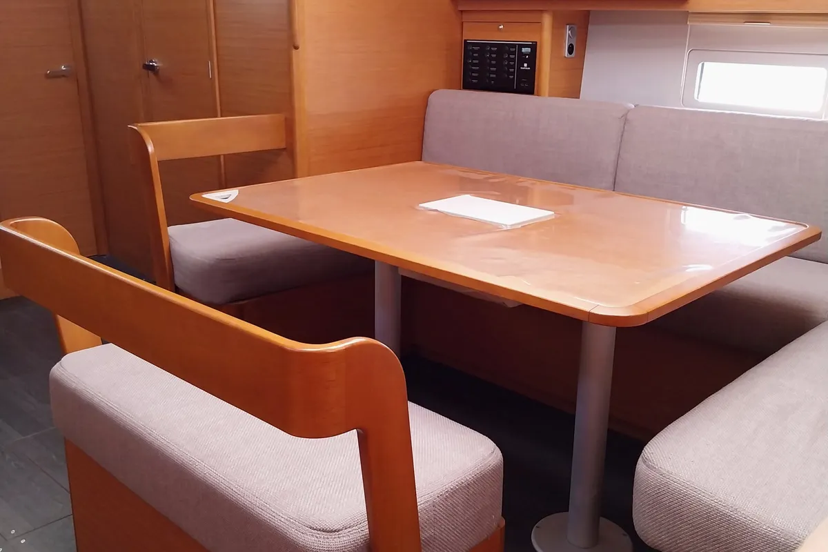 Salon of Penelope, a Dufour 43 sailboat at Volos, Greece
