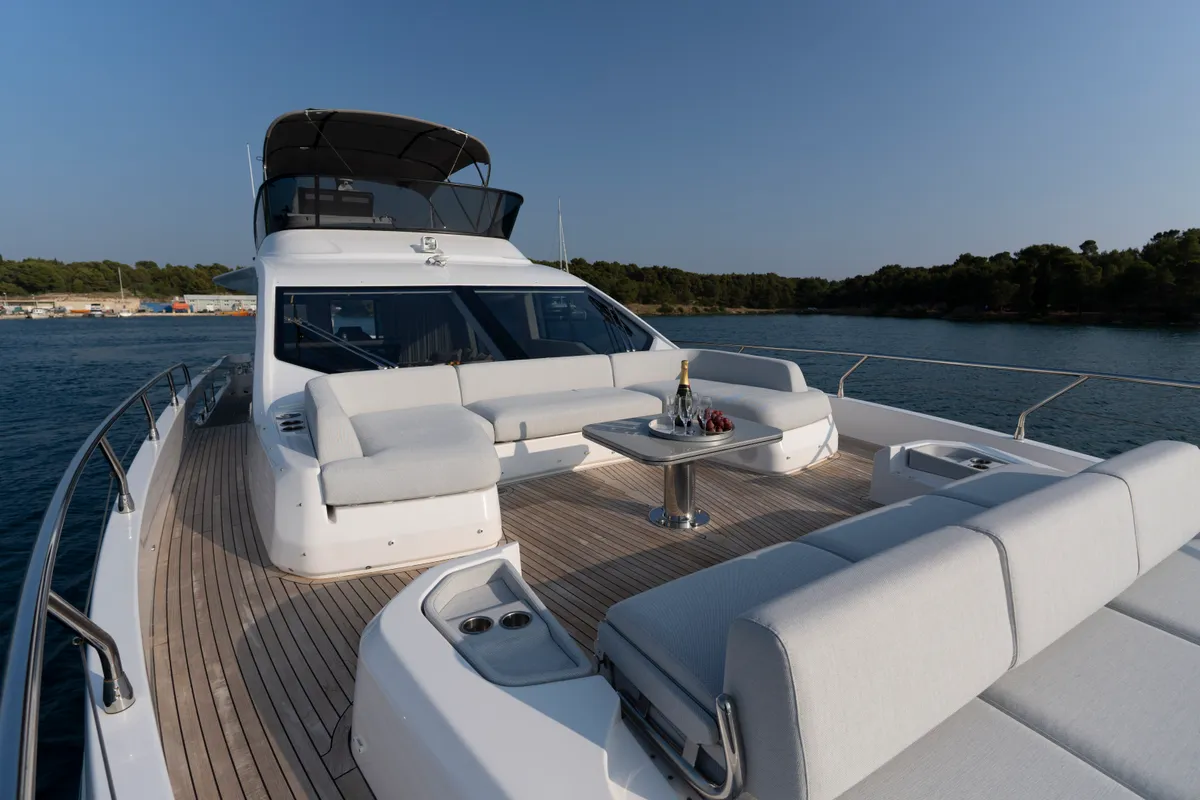 Deck of Felicita, a Azimut S7 motor yacht at Grad Šibenik, Croatia