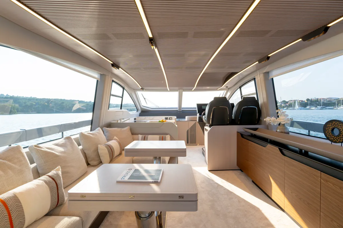 Salon of Felicita, a Azimut S7 motor yacht at Grad Šibenik, Croatia