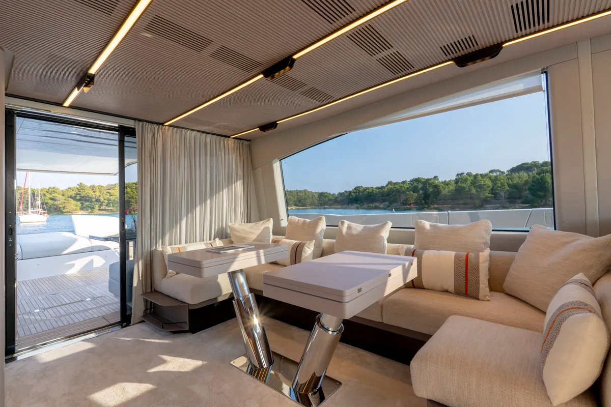 Salon of Felicita, a Azimut S7 motor yacht at Grad Šibenik, Croatia