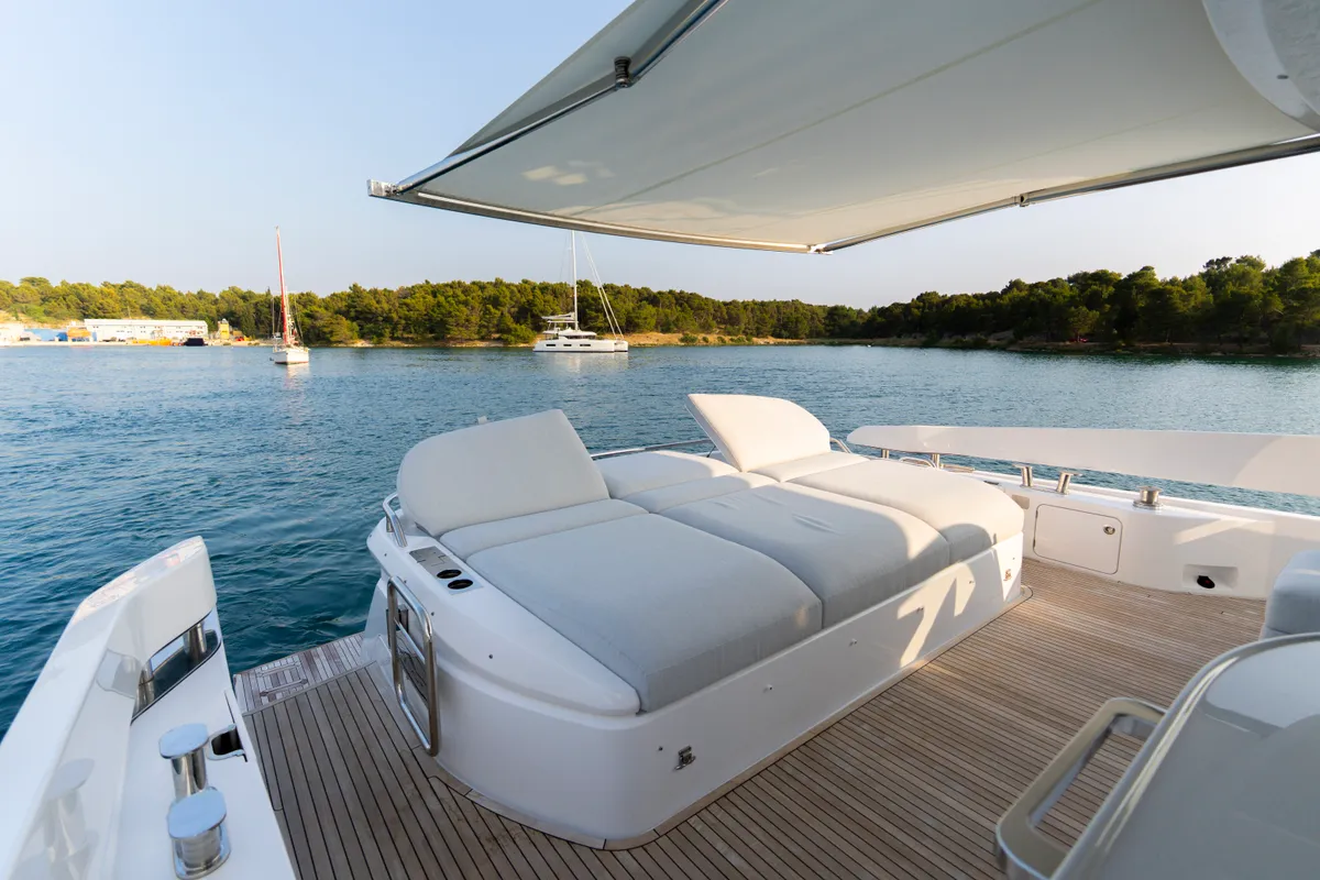 Deck of Felicita, a Azimut S7 motor yacht at Grad Šibenik, Croatia