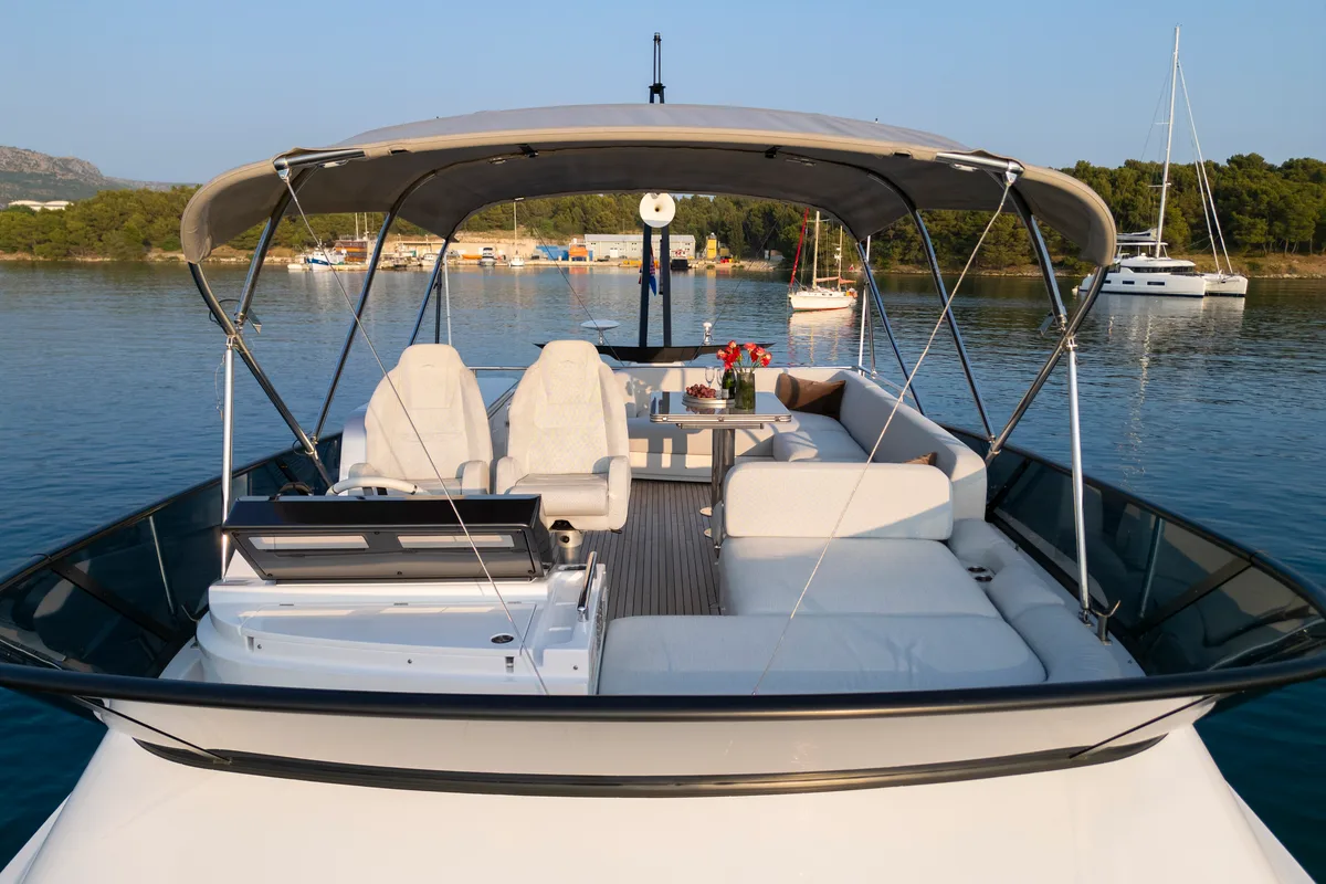 Deck of Felicita, a Azimut S7 motor yacht at Grad Šibenik, Croatia