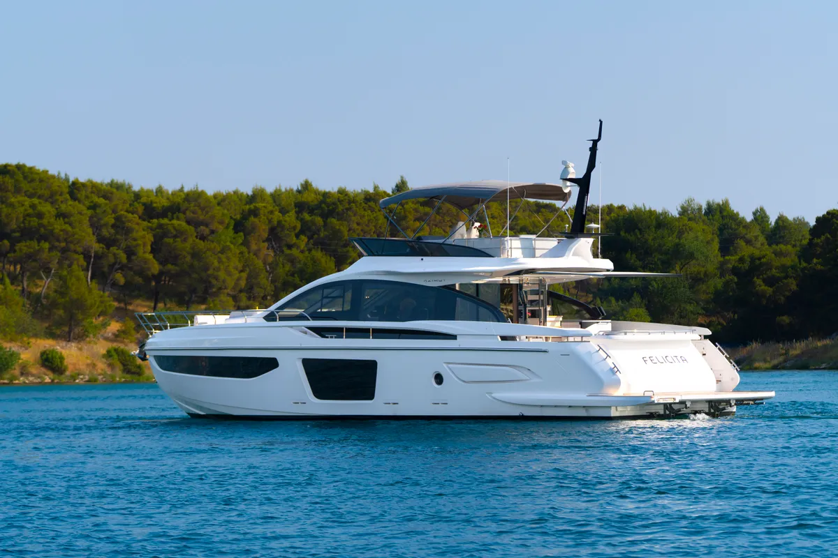 Exterior view of Felicita, a Azimut S7 motor yacht at Grad Šibenik, Croatia