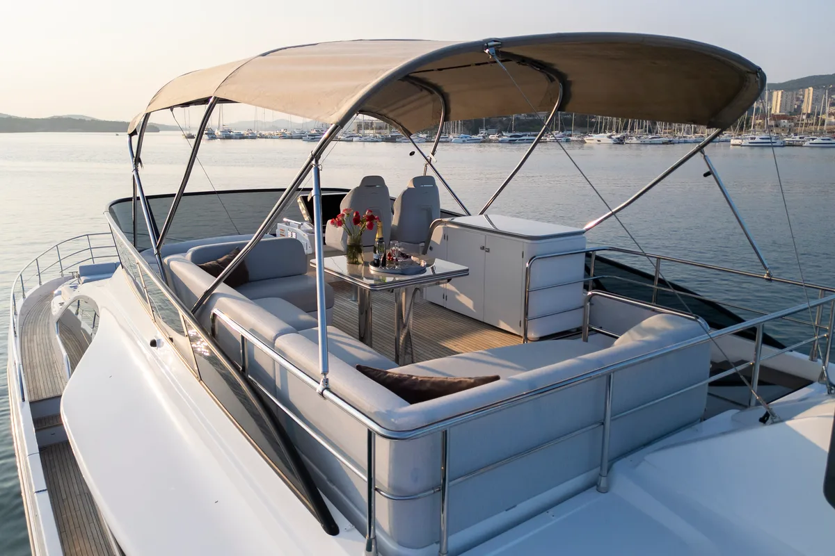 Deck of Felicita, a Azimut S7 motor yacht at Grad Šibenik, Croatia