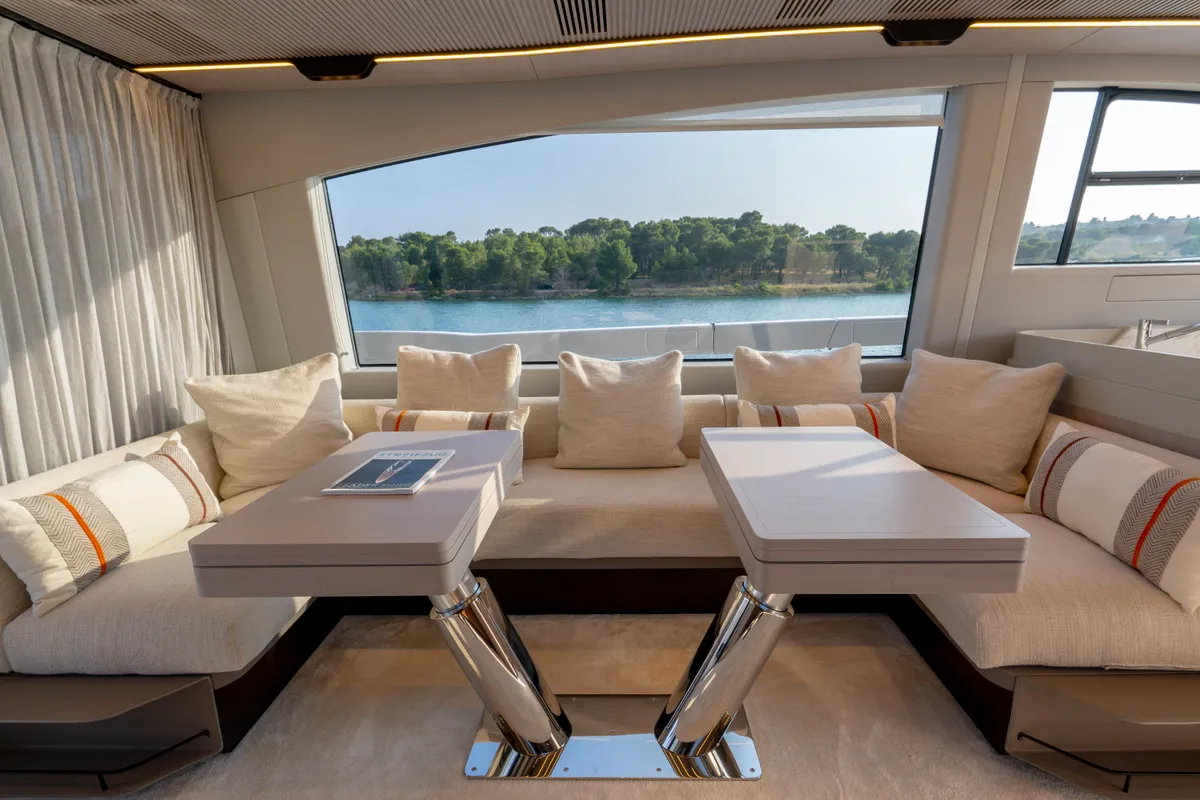 Salon of Felicita, a Azimut S7 motor yacht at Grad Šibenik, Croatia