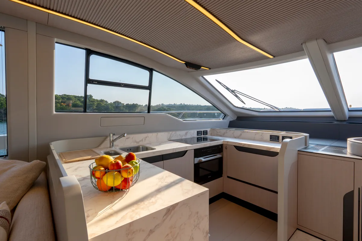 Galley of Felicita, a Azimut S7 motor yacht at Grad Šibenik, Croatia