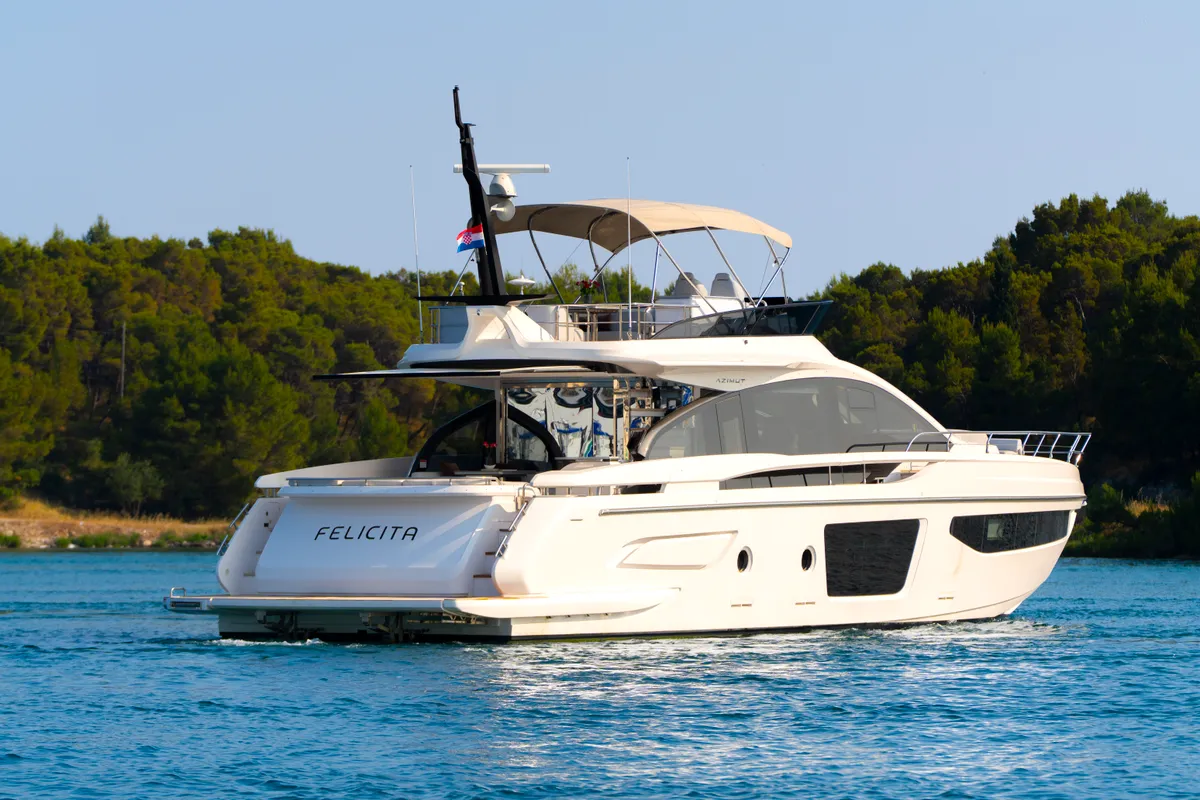 Exterior view of Felicita, a Azimut S7 motor yacht at Grad Šibenik, Croatia