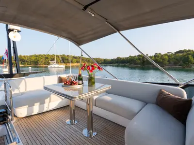 Deck of Felicita, a Azimut S7 motor yacht at Grad Šibenik, Croatia
