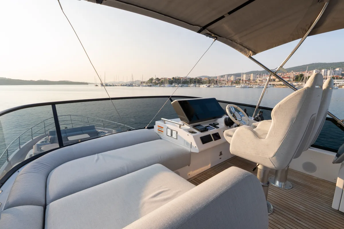 Cockpit of Felicita, a Azimut S7 motor yacht at Grad Šibenik, Croatia