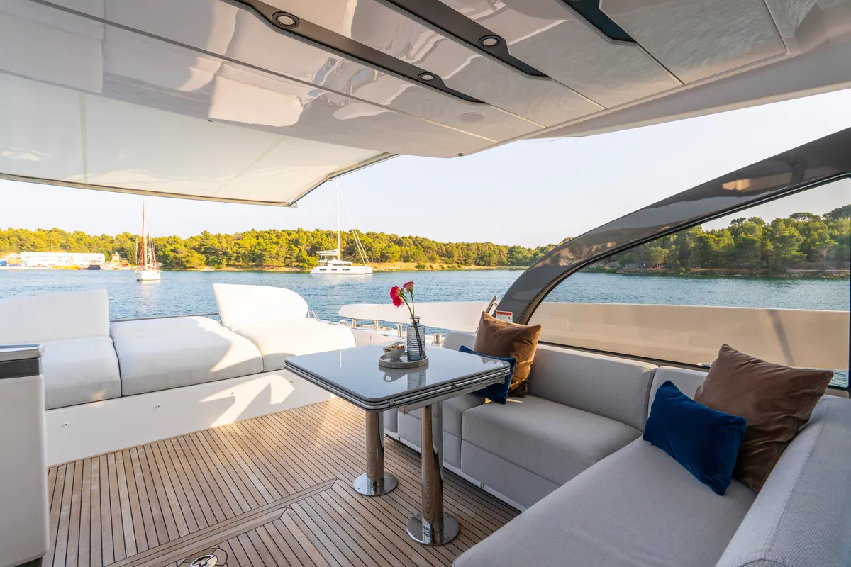 Deck of Felicita, a Azimut S7 motor yacht at Grad Šibenik, Croatia