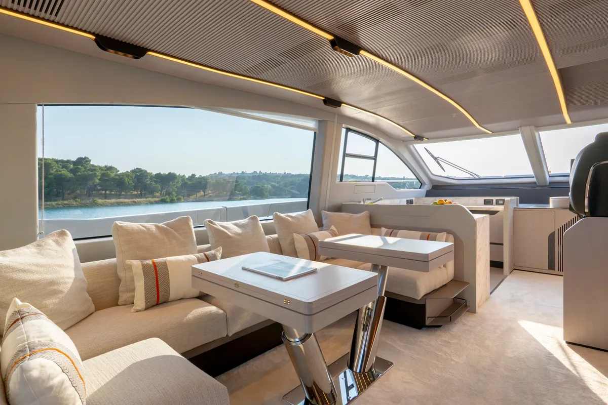 Salon of Felicita, a Azimut S7 motor yacht at Grad Šibenik, Croatia