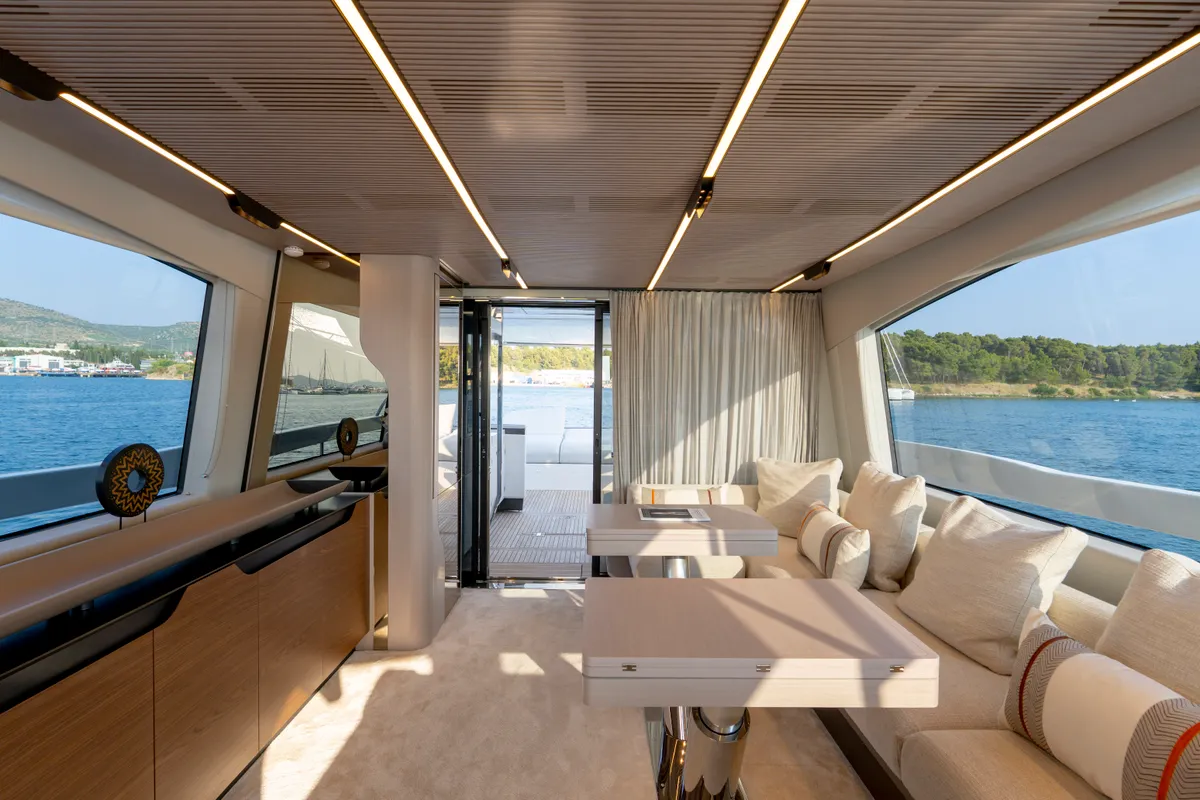Salon of Felicita, a Azimut S7 motor yacht at Grad Šibenik, Croatia