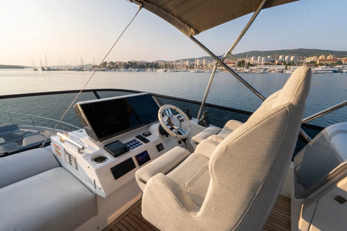 Cockpit of Felicita, a Azimut S7 motor yacht at Grad Šibenik, Croatia
