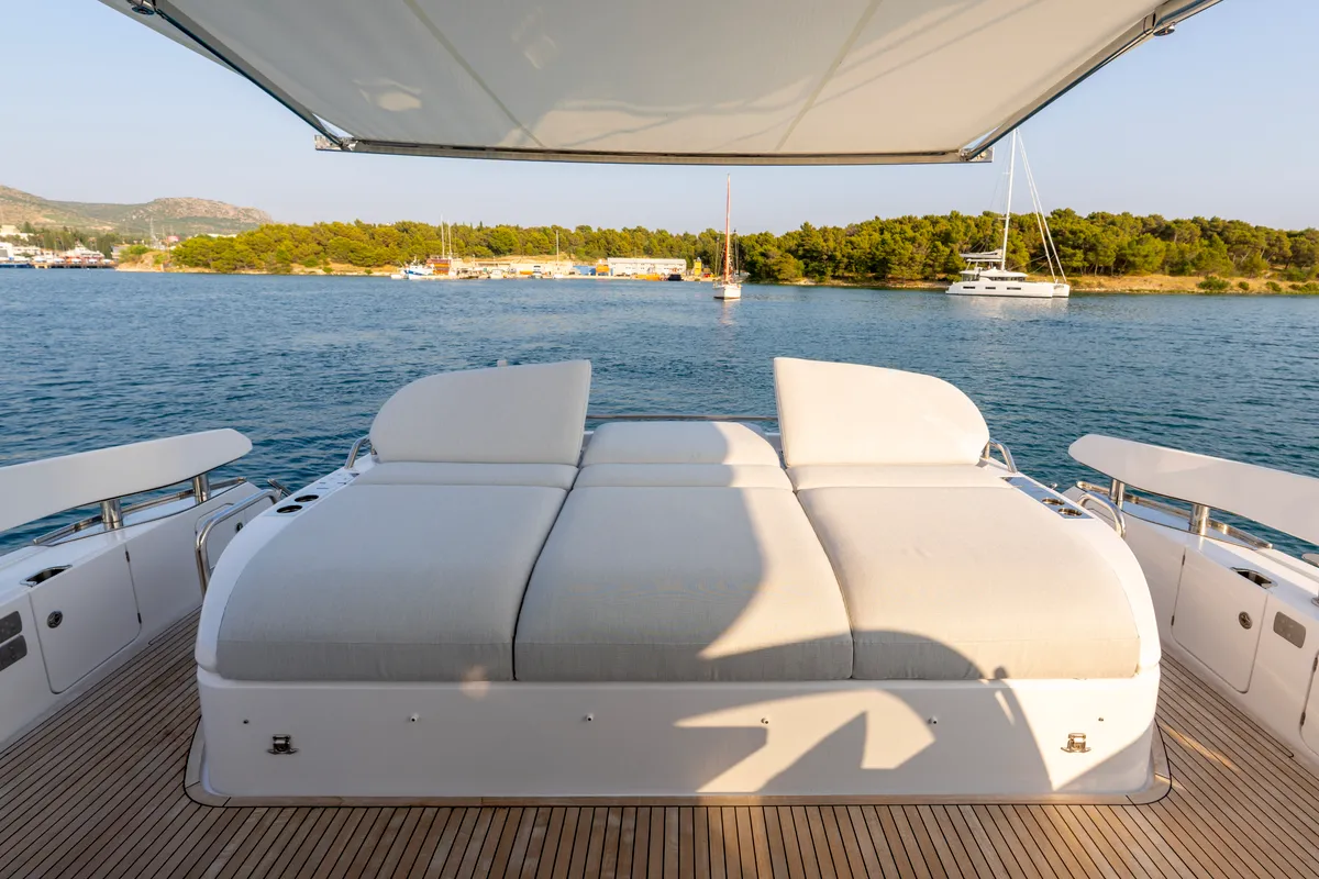 Deck of Felicita, a Azimut S7 motor yacht at Grad Šibenik, Croatia