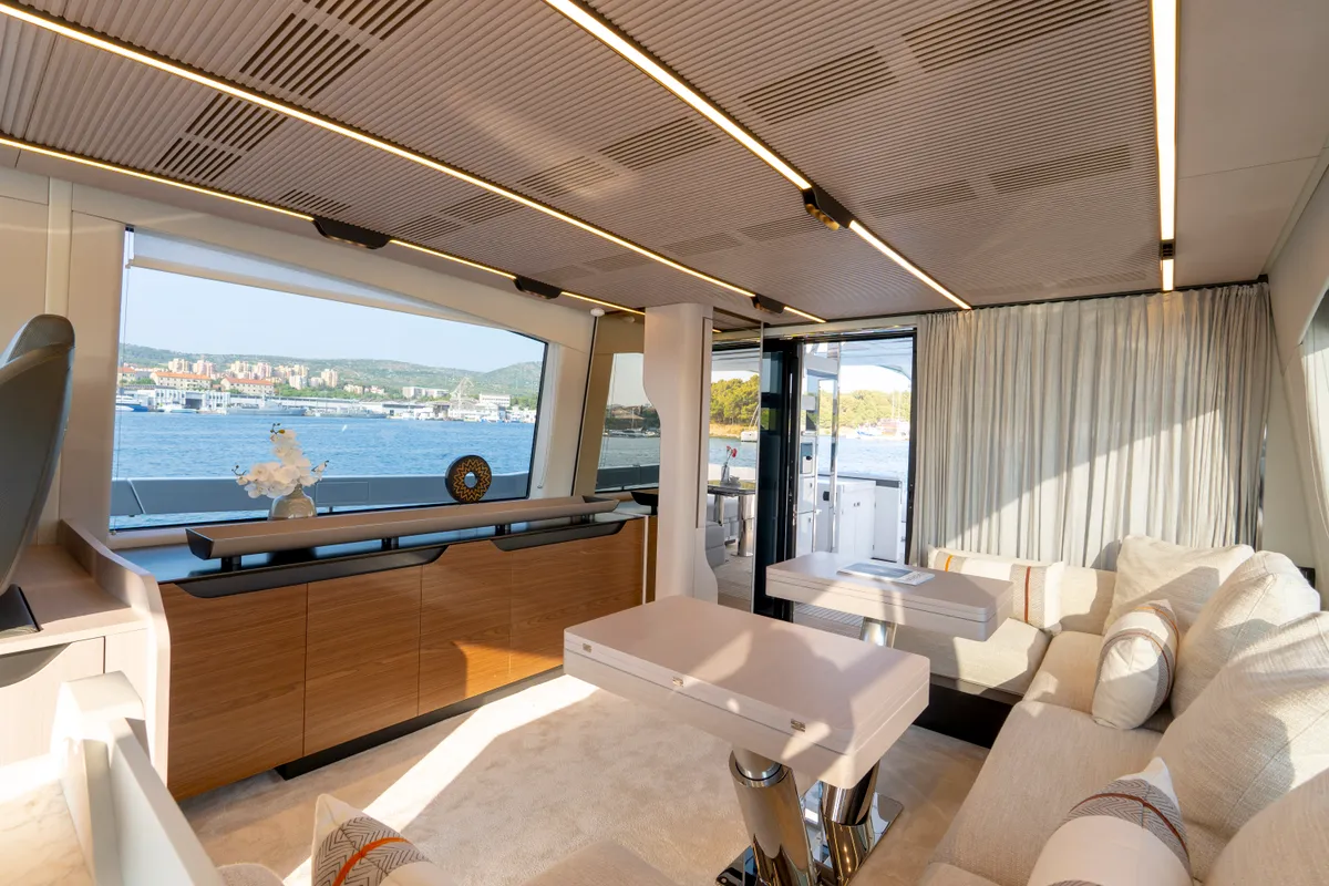 Salon of Felicita, a Azimut S7 motor yacht at Grad Šibenik, Croatia