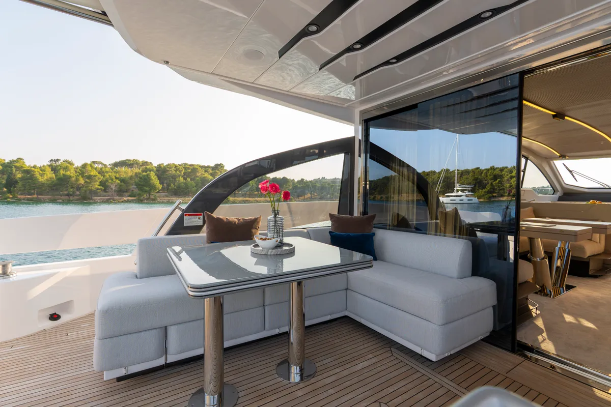 Deck of Felicita, a Azimut S7 motor yacht at Grad Šibenik, Croatia