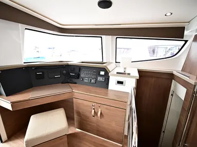 Cockpit of Archè, a Bali 4.4 catamaran at Salerno, Italy