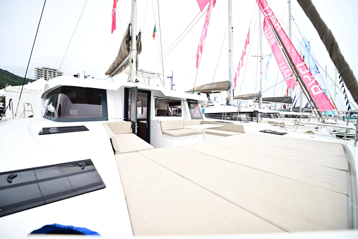 Salon of Archè, a Bali 4.4 catamaran at Salerno, Italy
