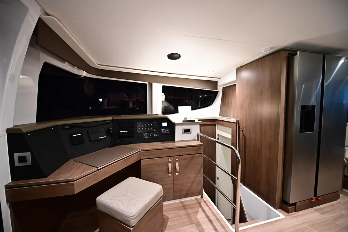 Cockpit of Archè, a Bali 4.4 catamaran at Salerno, Italy