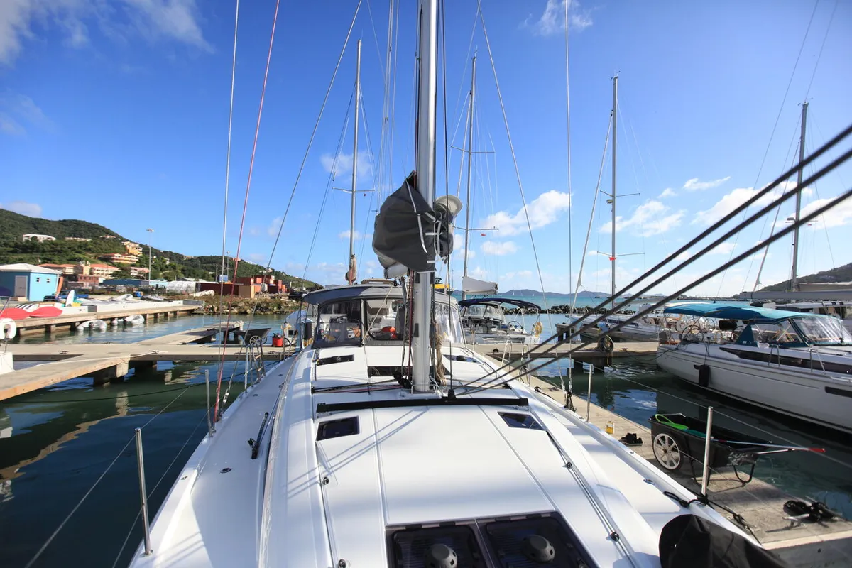 Deck of Silvergirl, a Jeanneau 54 sailboat at Road Town, British Virgin Islands