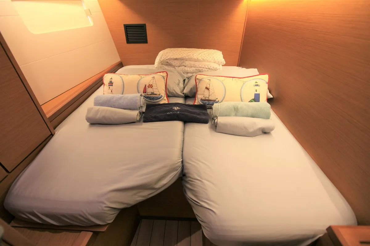 Cabin on Silvergirl, a Jeanneau 54 sailboat at Road Town, British Virgin Islands