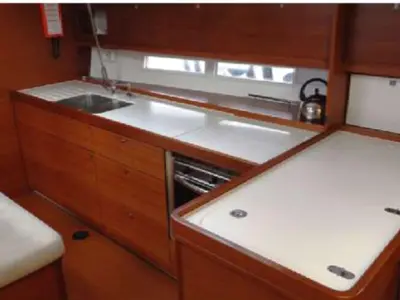 Galley of Oscar Time, a Dufour 450 Grand Large sailboat at Kalkara, Malta