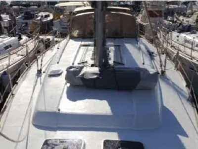 Deck of Oscar Time, a Dufour 450 Grand Large sailboat at Kalkara, Malta
