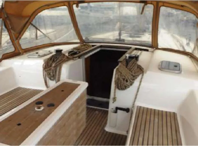 Cockpit of Oscar Time, a Dufour 450 Grand Large sailboat at Kalkara, Malta