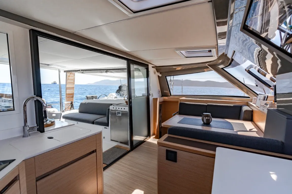 Salon of Somi, a Nautitech 40 catamaran at Lavrion, Greece