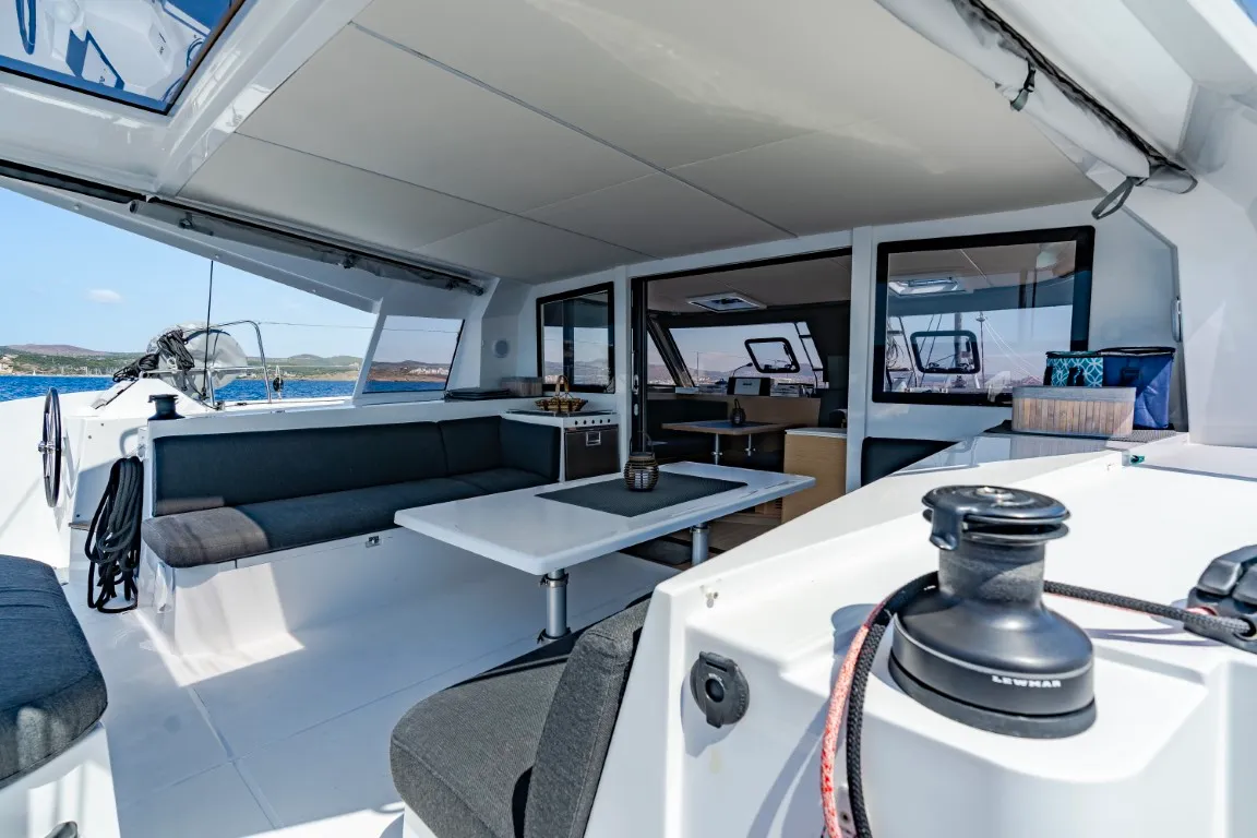 Deck of Somi, a Nautitech 40 catamaran at Lavrion, Greece