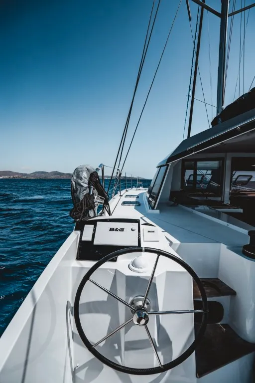 Cockpit of Somi, a Nautitech 40 catamaran at Lavrion, Greece