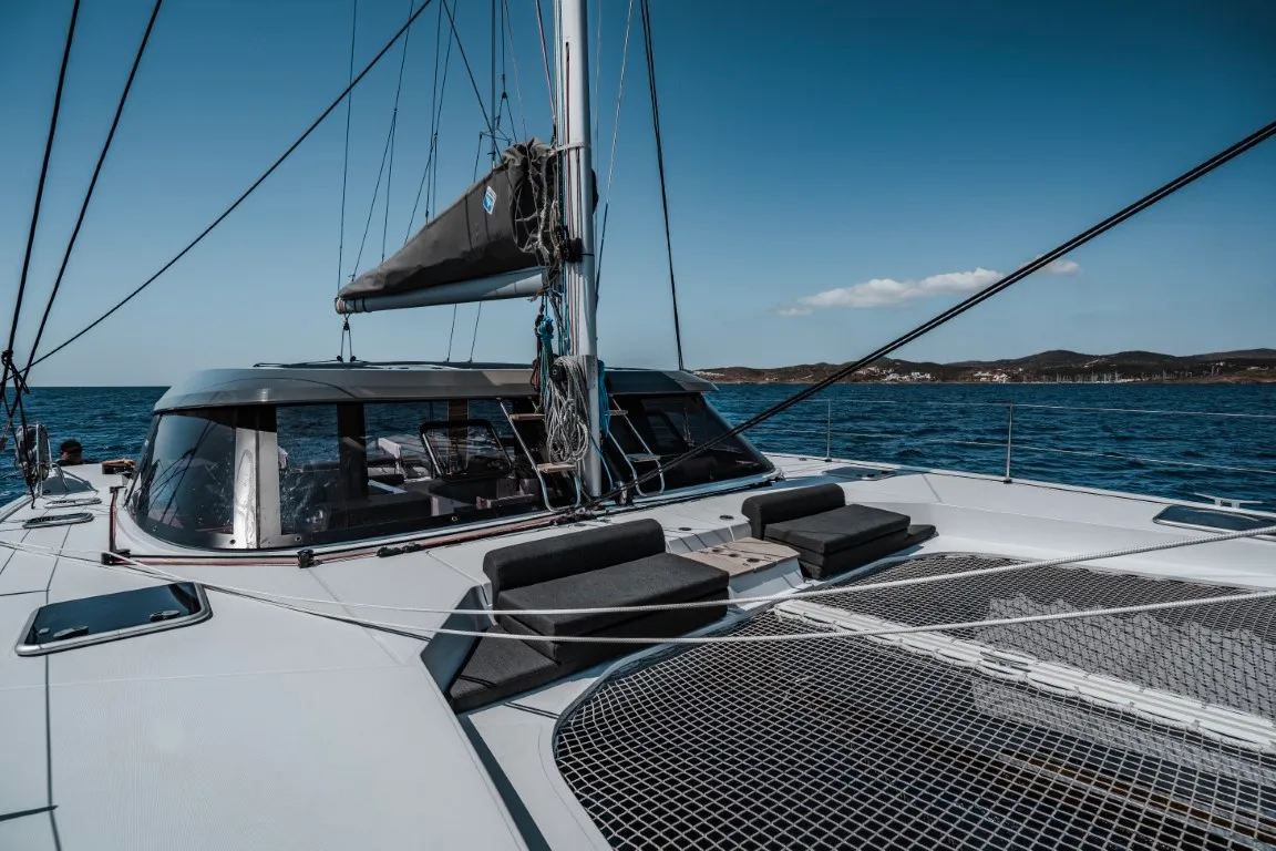 Deck of Somi, a Nautitech 40 catamaran at Lavrion, Greece
