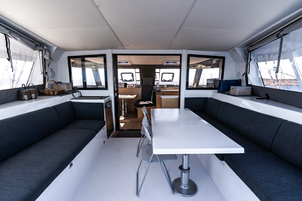 Deck of Somi, a Nautitech 40 catamaran at Lavrion, Greece