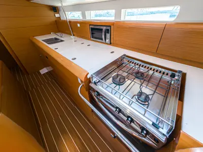 Galley of Elise Af Sweden, a Jeanneau Sun Odyssey 519 sailboat at Punat, Croatia