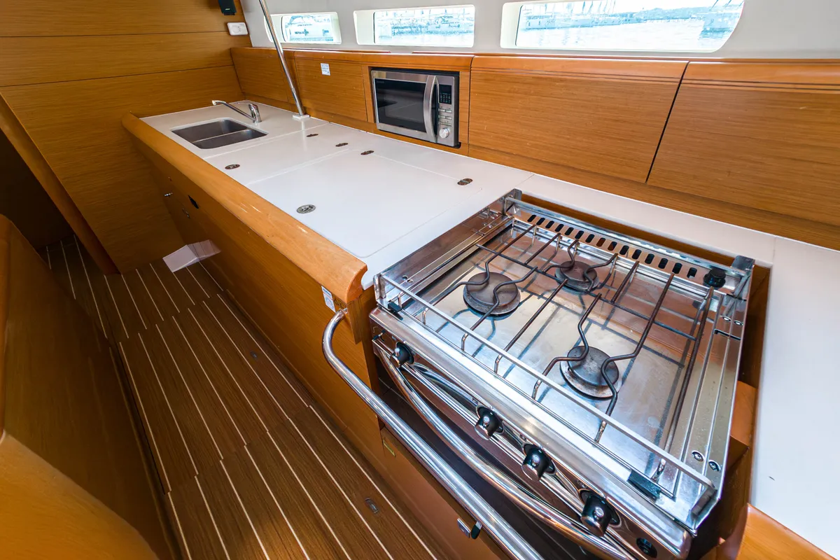 Galley of Elise Af Sweden, a Jeanneau Sun Odyssey 519 sailboat at Punat, Croatia