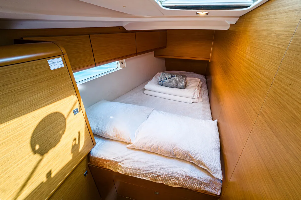 Cabin on Elise Af Sweden, a Jeanneau Sun Odyssey 519 sailboat at Punat, Croatia