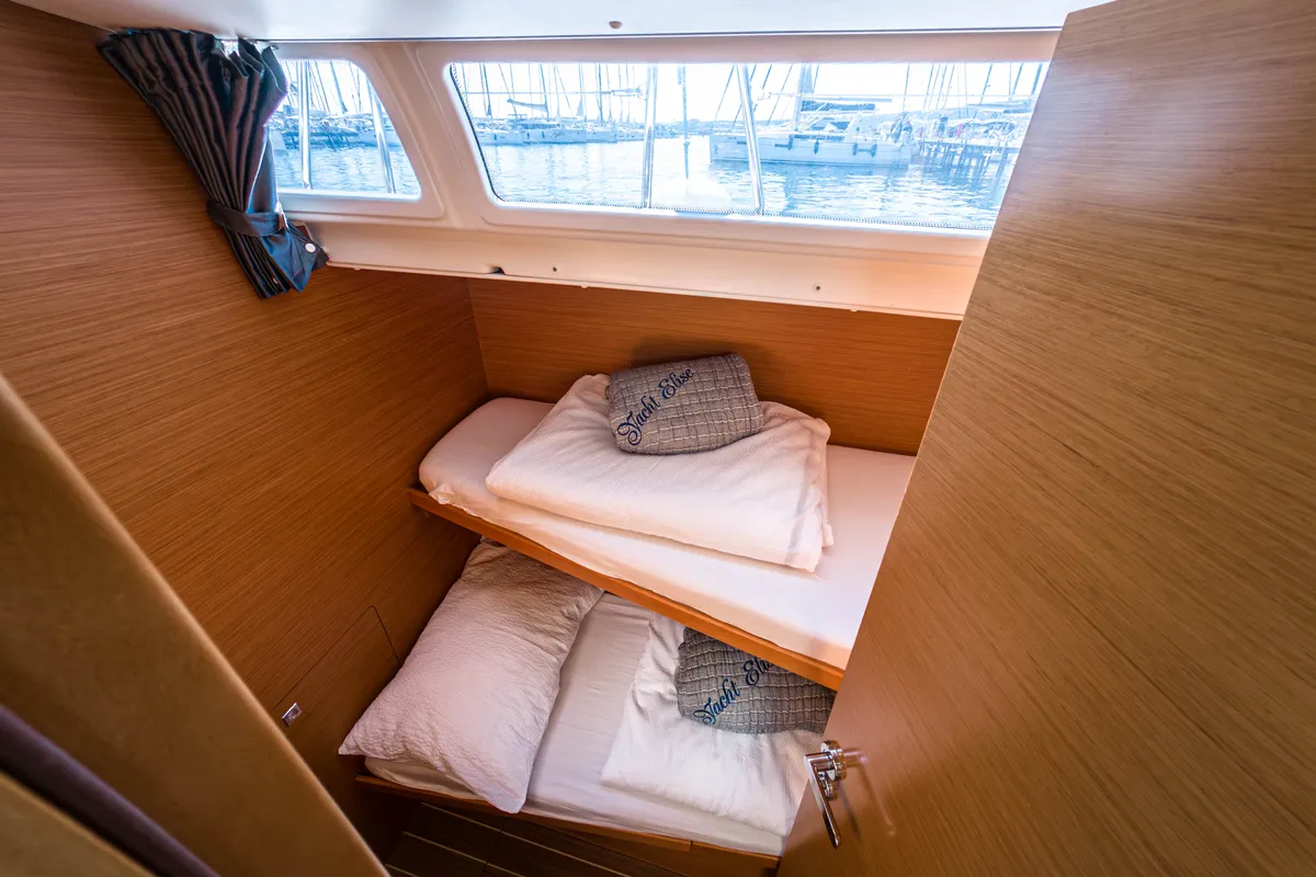Cabin on Elise Af Sweden, a Jeanneau Sun Odyssey 519 sailboat at Punat, Croatia