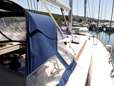 Deck of Elise Af Sweden, a Jeanneau Sun Odyssey 519 sailboat at Punat, Croatia