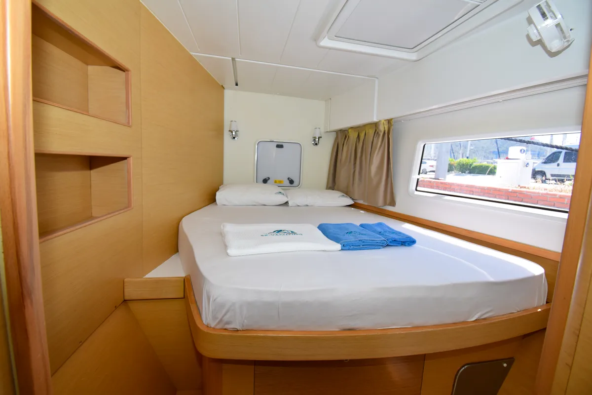 Cabin on Bige, a Lagoon 42 catamaran at Marmaris, Turkey
