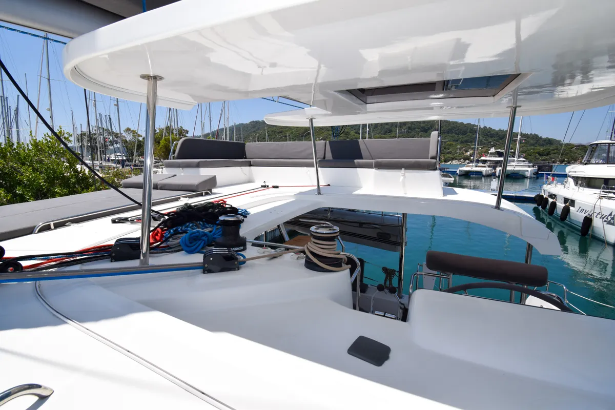 Deck of Bige, a Lagoon 42 catamaran at Marmaris, Turkey