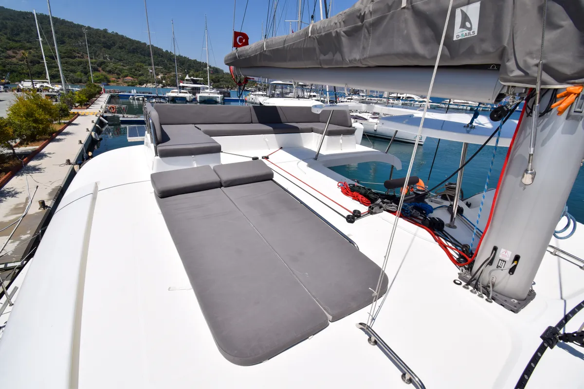 Deck of Bige, a Lagoon 42 catamaran at Marmaris, Turkey