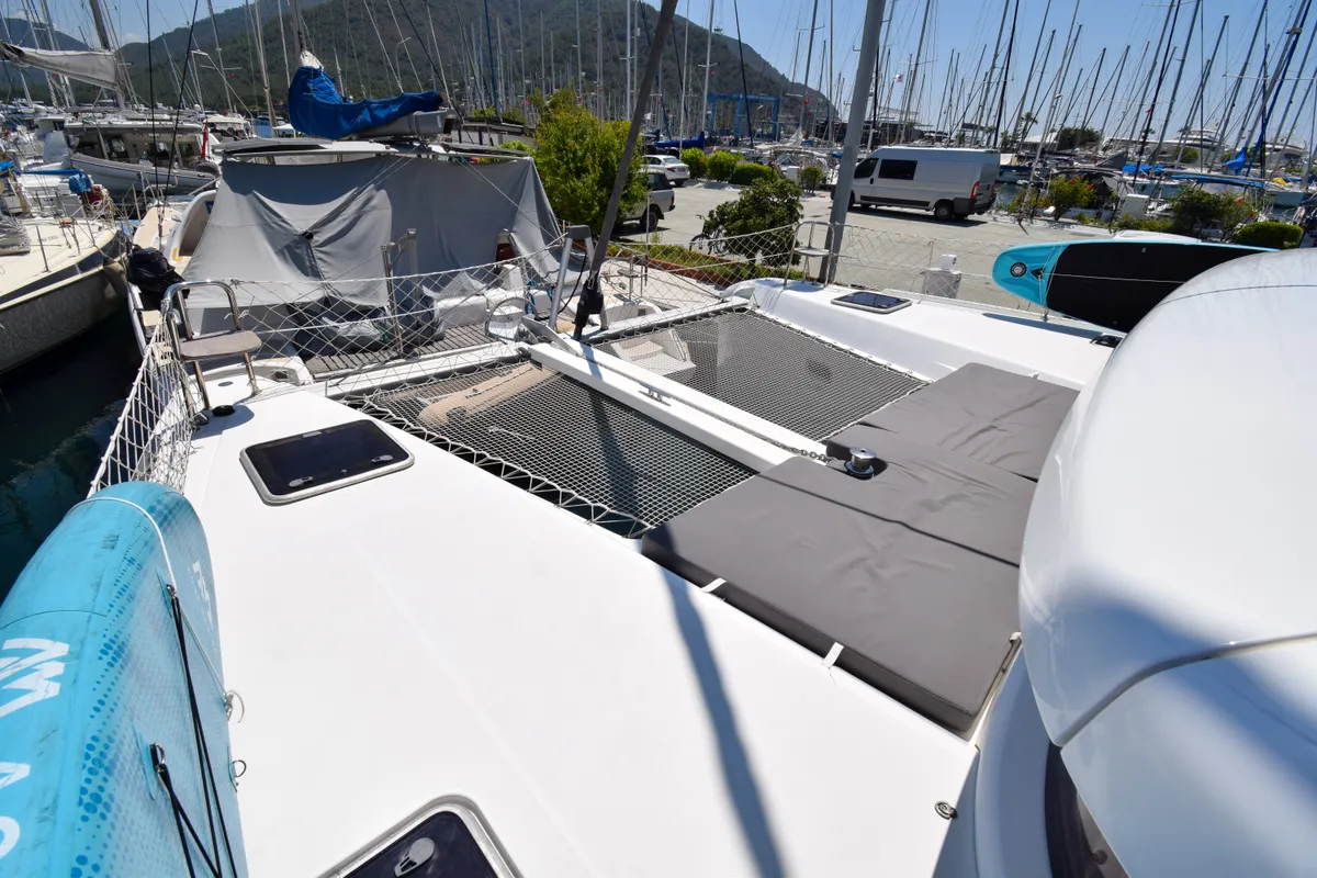 Deck of Bige, a Lagoon 42 catamaran at Marmaris, Turkey