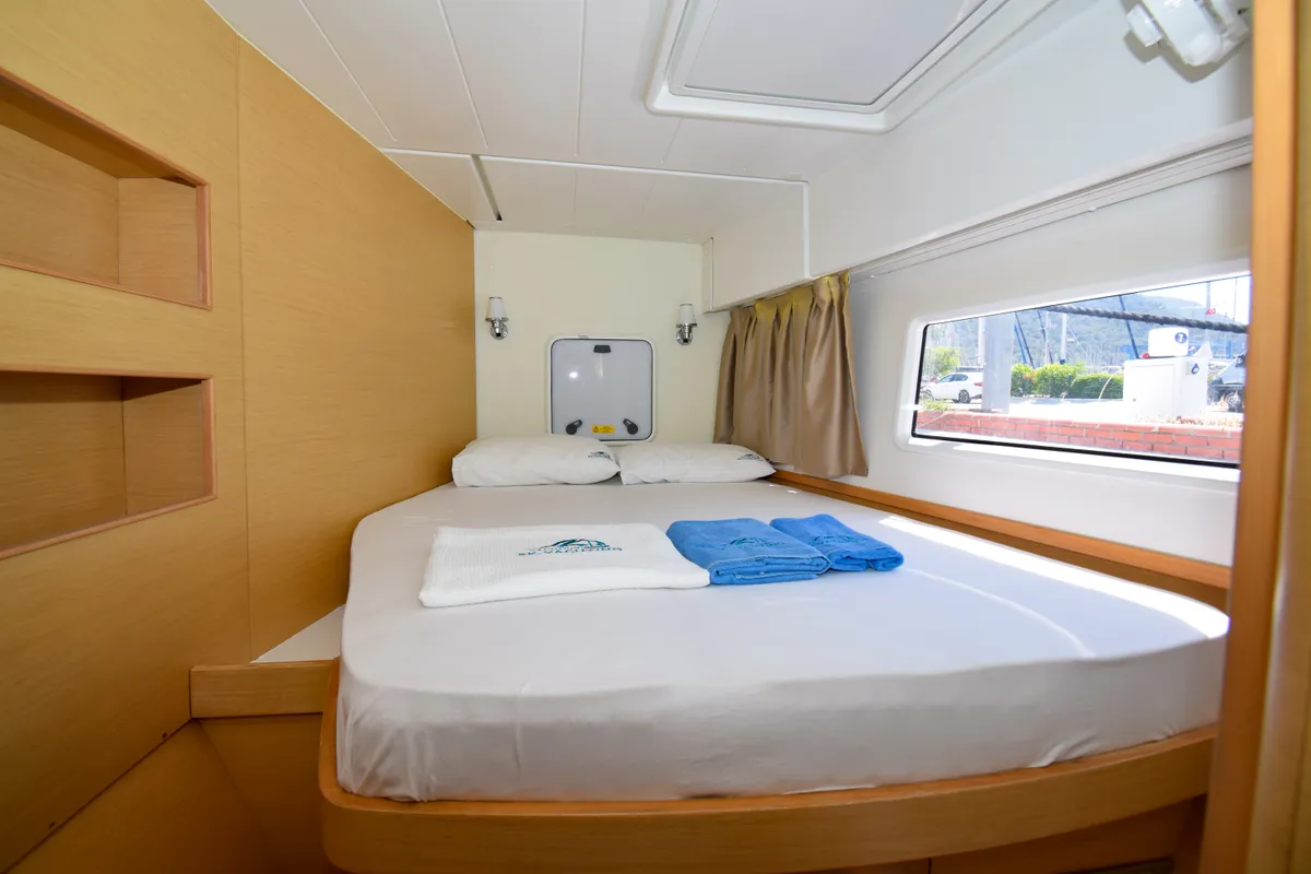 Cabin on Bige, a Lagoon 42 catamaran at Marmaris, Turkey