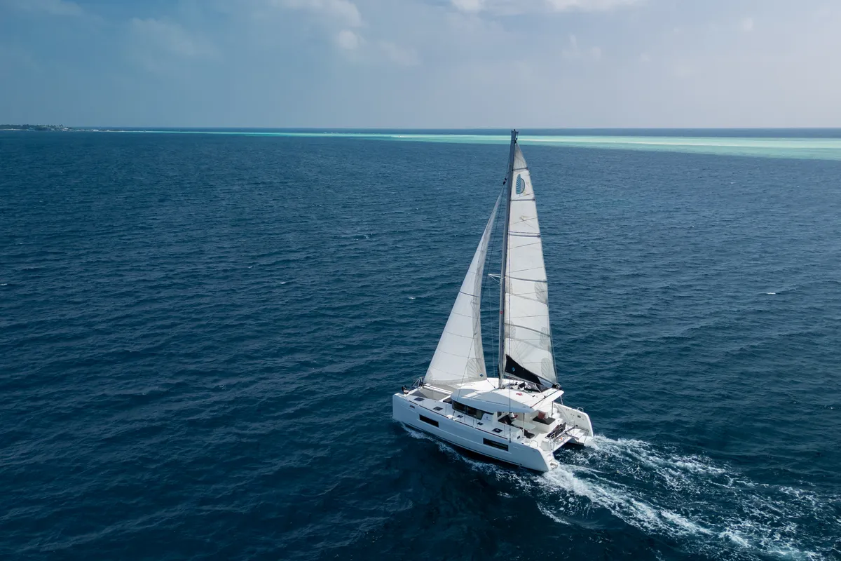 Exterior view of Sail La Vie, a Lagoon 40 catamaran at Malé, Maldives