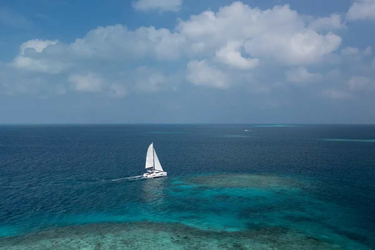 Exterior view of Sail La Vie, a Lagoon 40 catamaran at Malé, Maldives