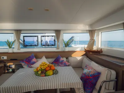 Salon of Sail La Vie, a Lagoon 40 catamaran at Malé, Maldives
